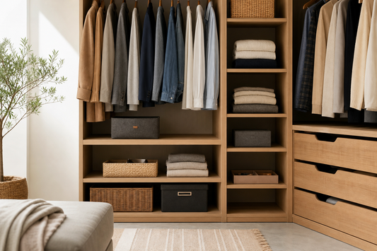 Unbranded close editorial detail featuring practical home organization