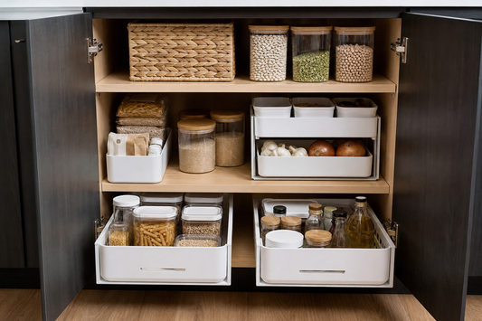 Unbranded practical sequence scene featuring practical cabinet organization