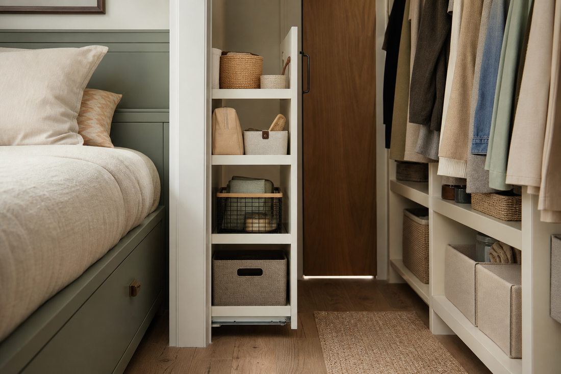 Unbranded close editorial detail featuring practical awkward-space organization