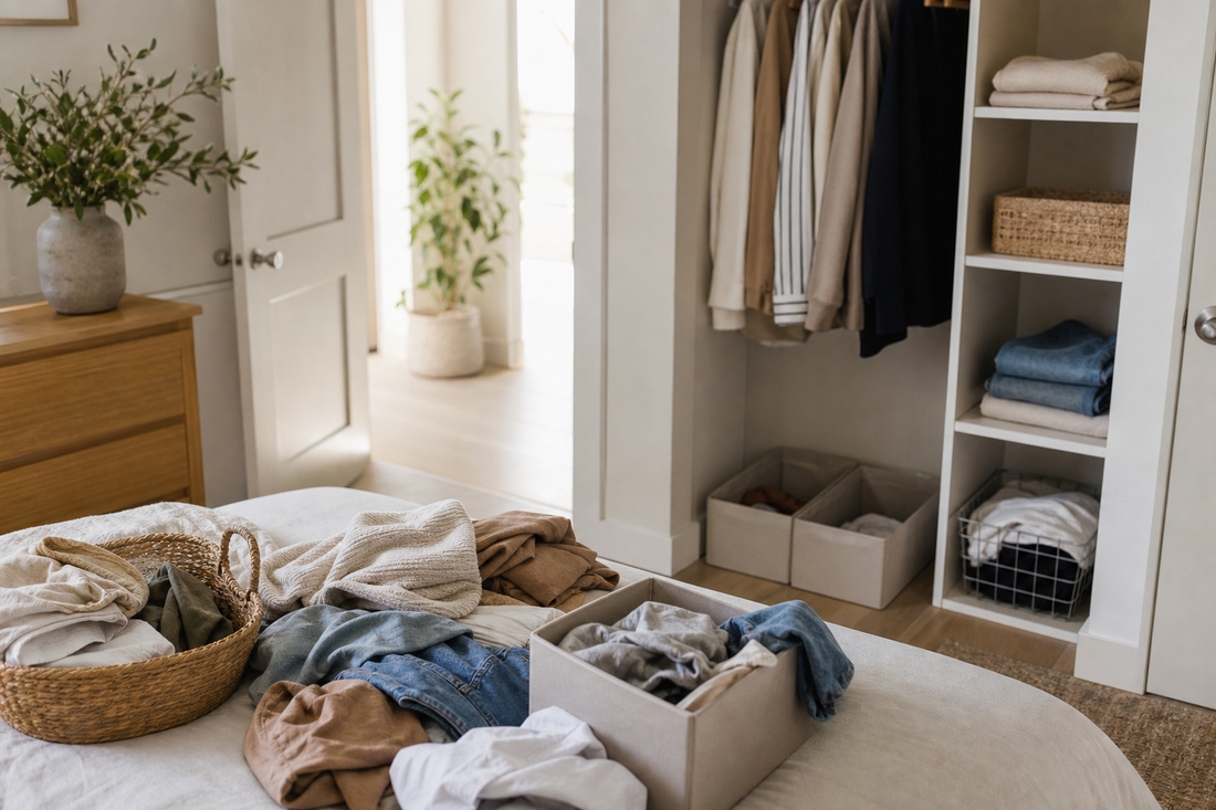 Unbranded practical sequence scene featuring practical everyday decluttering