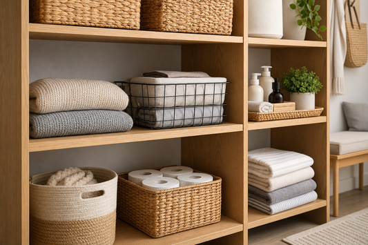 Unbranded organized spatial layout featuring practical shelf organization