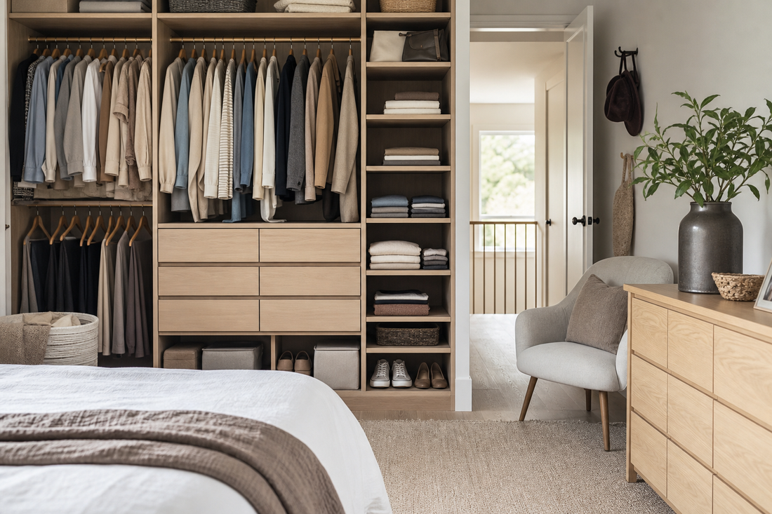 Unbranded practical sequence scene featuring practical bedroom organization