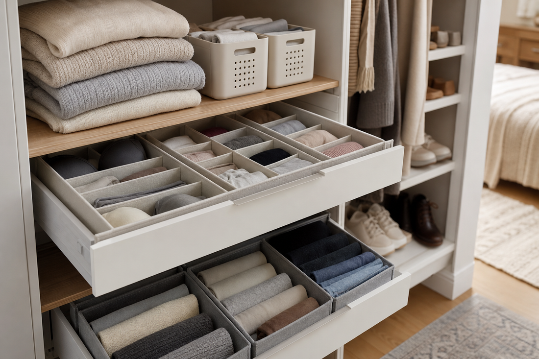 Unbranded repeatable routine scene featuring practical dividers and risers