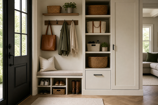 Unbranded repeatable routine scene featuring practical entryway organization