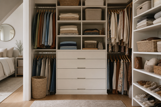 Unbranded orderly inspection setup featuring practical closet organization