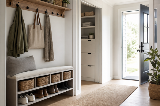 Unbranded orderly inspection setup featuring practical entryway organization