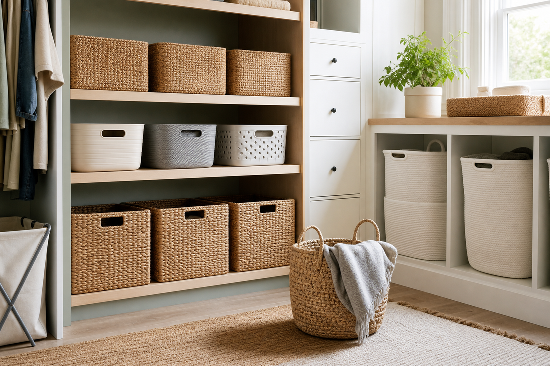 Unbranded practical sequence scene featuring practical bins and baskets