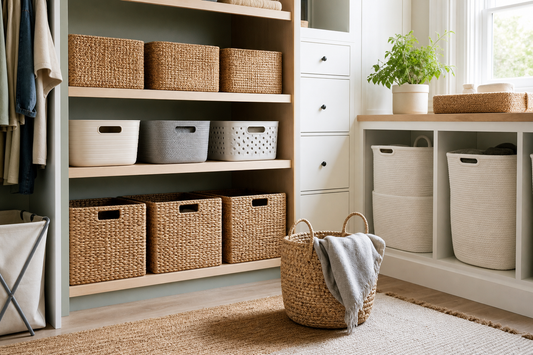 Unbranded practical sequence scene featuring practical bins and baskets