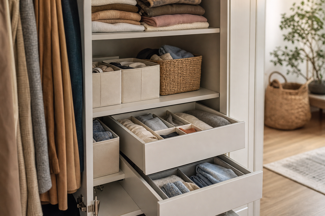 Unbranded close editorial detail featuring practical everyday decluttering