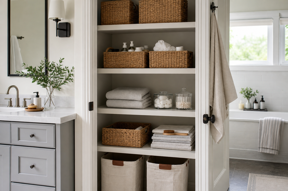 Unbranded orderly inspection setup featuring practical bathroom organization