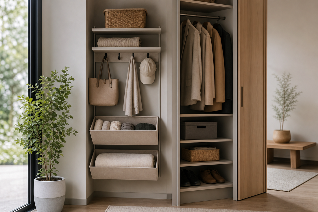 Unbranded close editorial detail featuring practical vertical storage