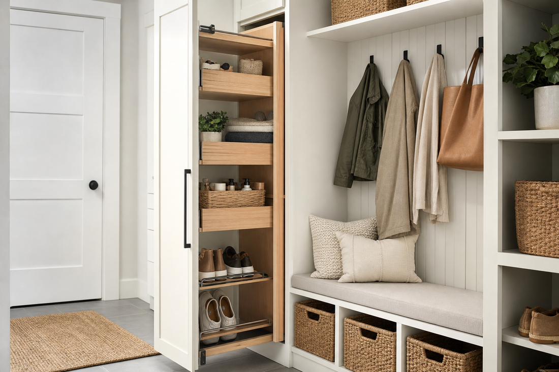 Unbranded organized spatial layout featuring practical vertical storage
