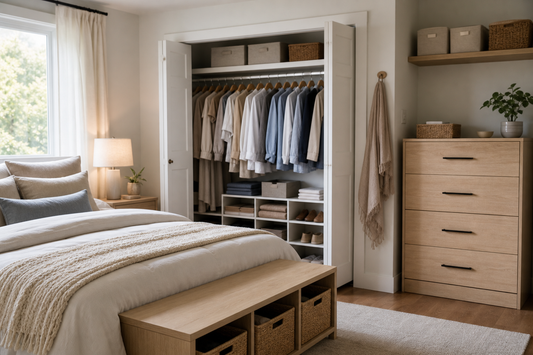 Unbranded organized spatial layout featuring practical bedroom organization