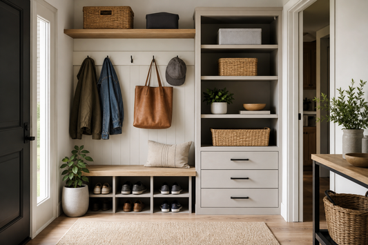 Unbranded practical sequence scene featuring practical entryway organization