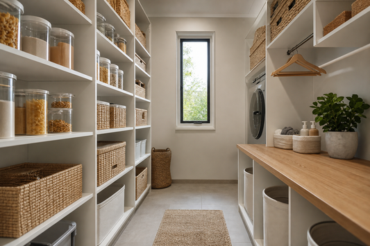 Unbranded repeatable routine scene featuring pantry and utility storage