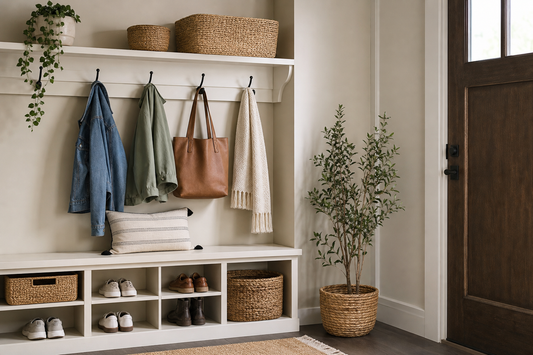 Unbranded repeatable routine scene featuring practical entryway organization