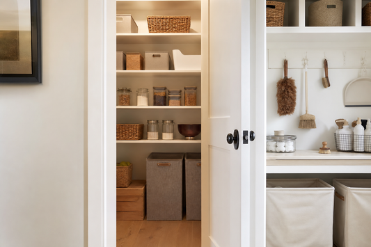 Unbranded close editorial detail featuring pantry and utility storage