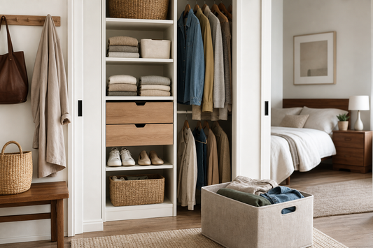 Unbranded practical sequence scene featuring practical home organization