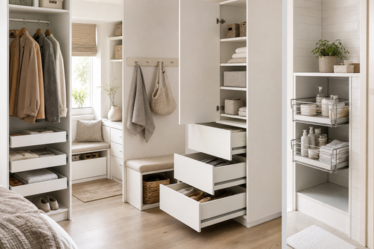 Unbranded organized spatial layout featuring practical space-saving systems