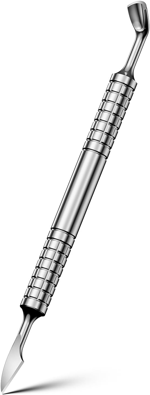 2025 Upgraded Dual-Head Cuticle Pusher Tool - Horseshoe shape & Chisel Edge Stainless Steel Remover Tool with Anti-Slip Wide Handle for Salon & Home Nail Care