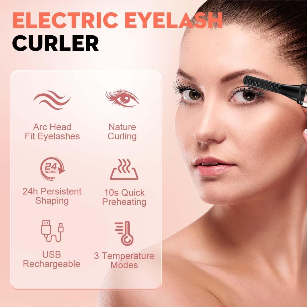 Heated Eyelash Curler, 2025 New Electric Eyelash Curler, Portable USB Type-C Makeup Tools for Travel,Women (White*1)