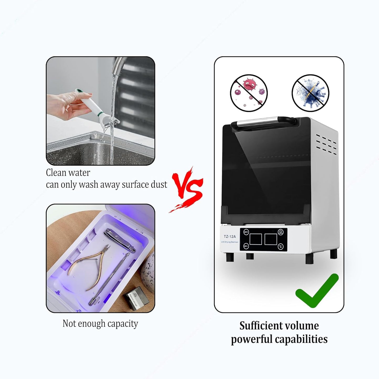 Nail Tool cleaning cabinet, Large capacity Stainless Steel cleaning, with Drying Function, Temperature and Timer Control, up to 60 Minutes, 110V Power Supply