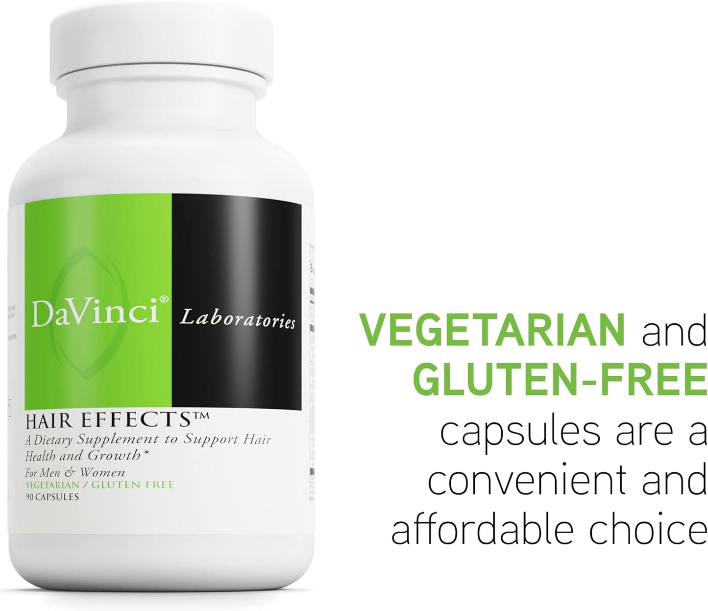 DAVINCI Labs Hair Effects - Dietary Supplement to Support Healthy Hair Growth and Skin* - with Biotin, Zinc, Copper, Saw Palmetto and Grape Seed Extract - Gluten-Free - 90 Vegetarian Capsules