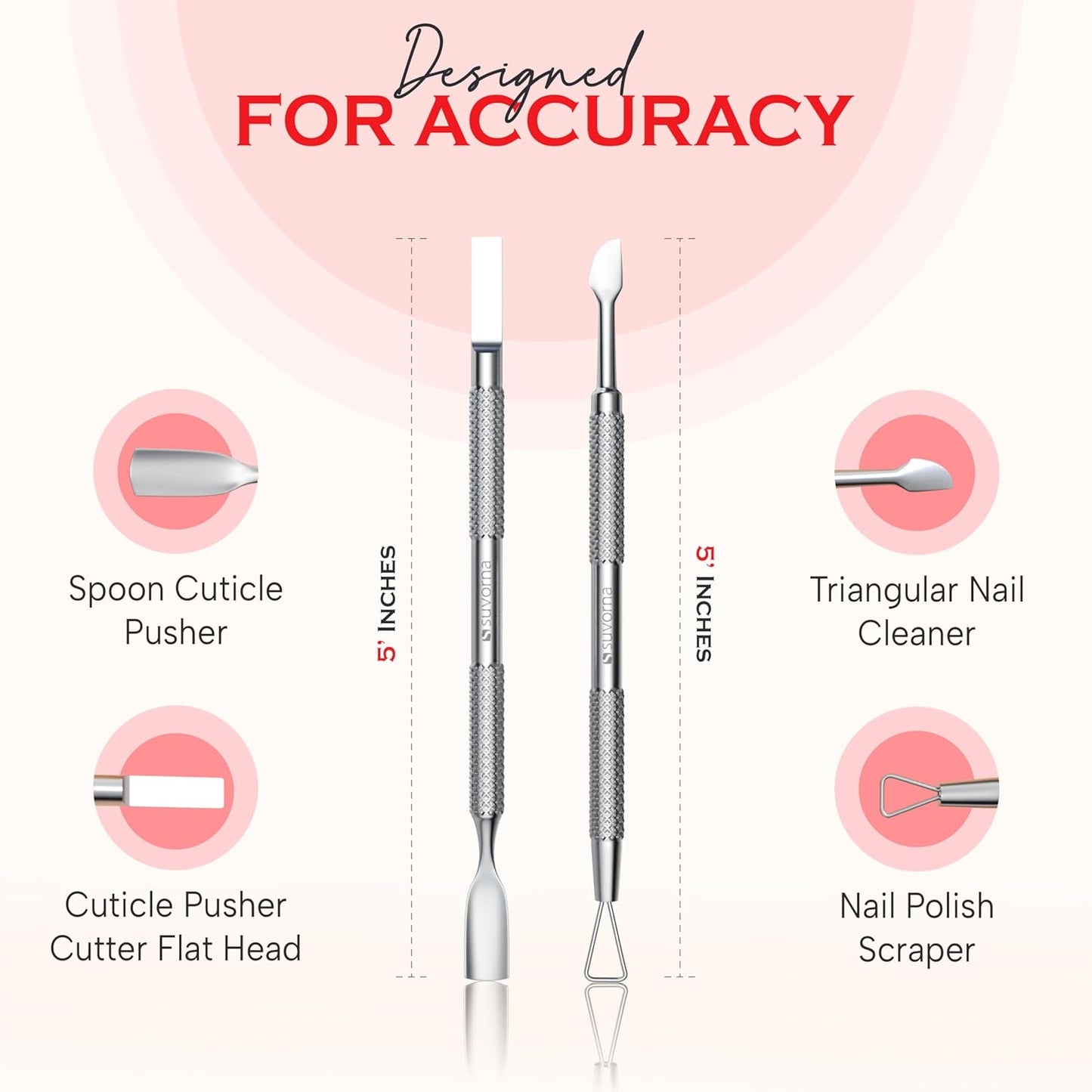 Cuticle Nippers with Cuticle Pusher, Nail Scraper and Gel Remover – Professional Stainless Steel Cuticle Trimmer Set for Manicure - Cuticle Set for Fingernails and Dead Skin (Silver, 3 PCS)