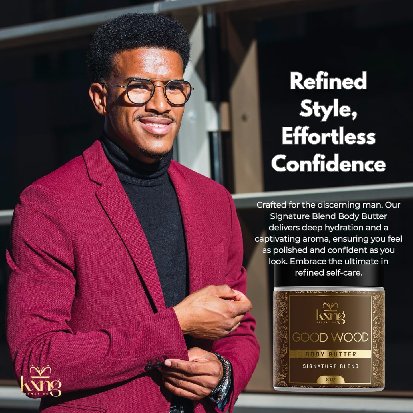 KXNG Cosmetics, Body Butter, Organic Skin Care for Men and Women, Body Moisturizer Lotions and Creams, Raw Shea Butter, Cocoa Butter, Mango, Coconut Oil, Hand, Foot, All Skin Types (Good Wood XL)